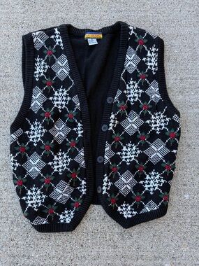 Bryn Connelly Argyle Holiday black sweater vest size Medium Christmas Festive